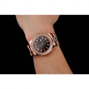 Super Clone Rolex Day-Date Diamonds And Rubies Black Dial Rose Gold Bracelet 1454102 – Bild 10