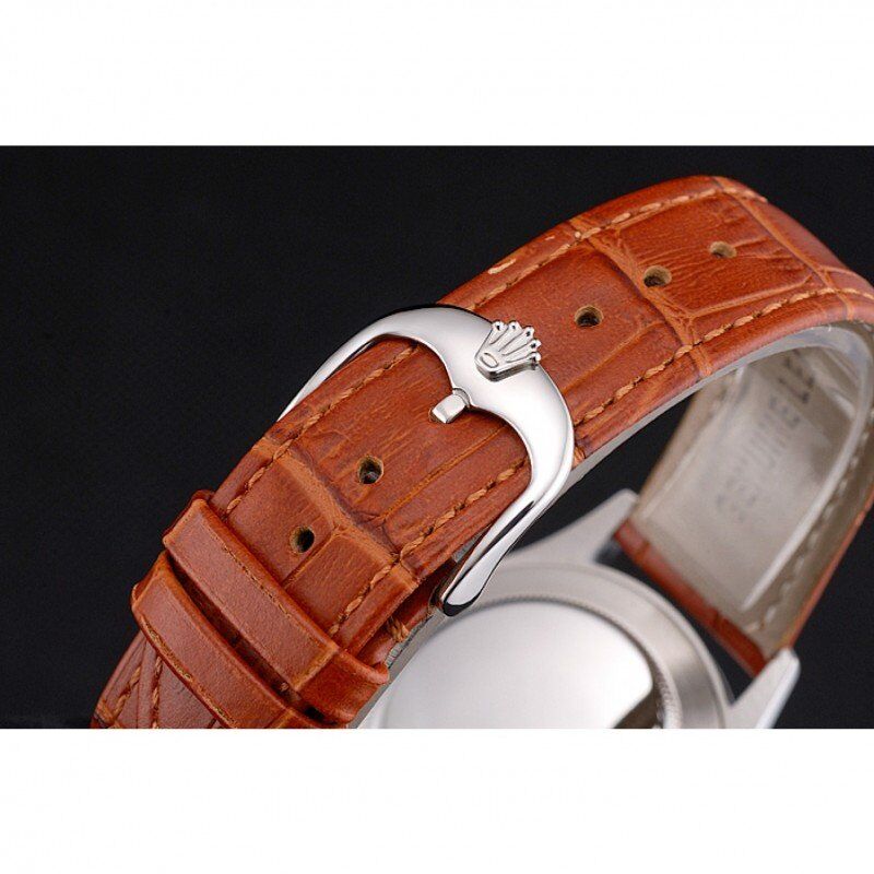 Super Clone Rolex Datejust Blue Dial Stainless Steel Case Light Brown Leather Strap - Image 6