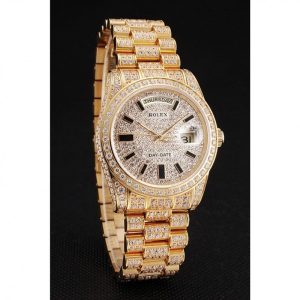 Super Clone Rolex Day-Date Yellow Gold Full Diamond Pave - Image 3