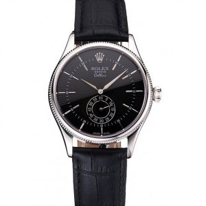 Super Clone Rolex Cellini Black Dial Stainless Steel Case Black Leather Strap - Image 11