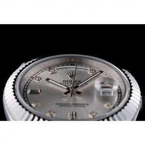 Super Clone Rolex DayDate Stainless Steel Ribbed Bezel Silver Dial 41995 - Image 10