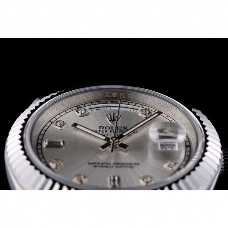 Super Clone Rolex DayDate Stainless Steel Ribbed Bezel Silver Dial 41995 - Image 10