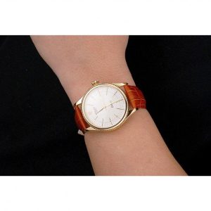 Super Clone Rolex Cellini White Guilloche Dial Gold Case Light Brown Leather Strap - Image 10