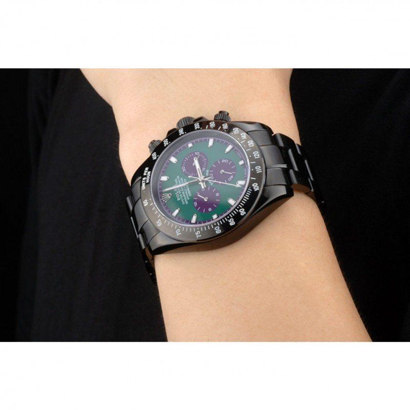 Super Clone Rolex Daytona Black Ion Plated Tachymeter Black Stainless Steel Strap Green Dial 80246 - Image 11