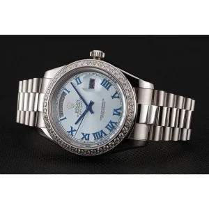 Super Clone Rolex Day-Date Ice Blue Dial Diamond Case Stainless Steel Bracelet 1453962 - Image 3