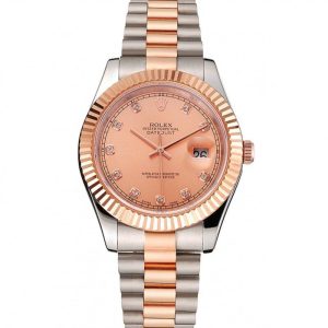 Super Clone Rolex Datejust Rose Gold Dial And Bezel Stainless Steel Case Two Tone Bracelet - Image 11