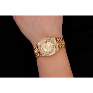Super Clone Rolex Day-Date Diamond Pave Gold Dial Gold Diamond Bracelet 1453954 - Image 9