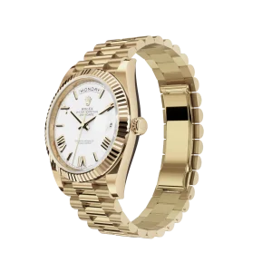 Vista alternativa de Rolex Day-Date: 40mm yellow gold with a white dial, fluted bezel and a President bracelet, m228238-0042