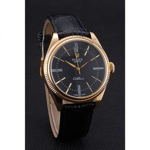 Rolex Cellini Black Dial Gold Case Black Leather Strap 622832 - Image 3