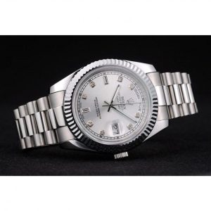 Super Clone Rolex DayDate Stainless Steel Ribbed Bezel Silver Dial 41995 - Image 4