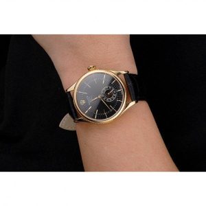 Super Clone Rolex Cellini Black Dial Gold Case Black Leather Strap - Image 10