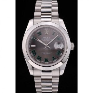 Super Clone Rolex DateJust Polished Stainless Steel Bezel Grey Dial 42000 - Image 2