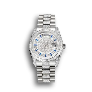 Super Clone Rolex Day-Date Diamond Pave Dial And Bezel And Stainless Steel Bracelet