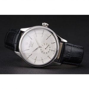 Super Clone Rolex Cellini White Dial Stainless Steel Case Black Leather Strap – Image 5