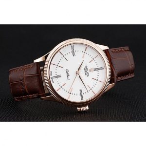 Super Clone Rolex Cellini Time Gold Case White Dial Brown Leather Bracelet 622655 - Afbeelding 4