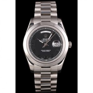 Vista alternativa de Super Clone Rolex Day-Date Stainless Steel Bracelet Black Dial 80294