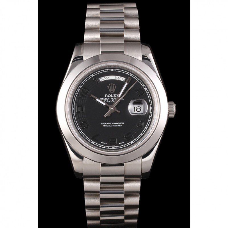 Super Clone Rolex Day-Date Stainless Steel Bracelet Black Dial 80294 - Image 2