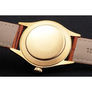 Super Clone Rolex Cellini Gold Dial And Markings Gold Case Light Brown Leather Strap - Imagen 8