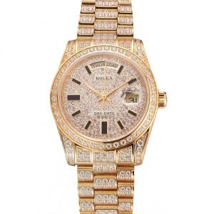 Super Clone Rolex Day-Date Yellow Gold Full Diamond Pave - Image 11