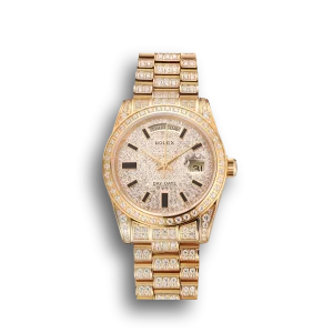 Super Clone Rolex Day-Date Yellow Gold Full Diamond Pave