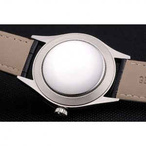 Super Clone Rolex Cellini Black Dial Roman Numerals Stainless Steel Case Black Leather Strap - Image 8