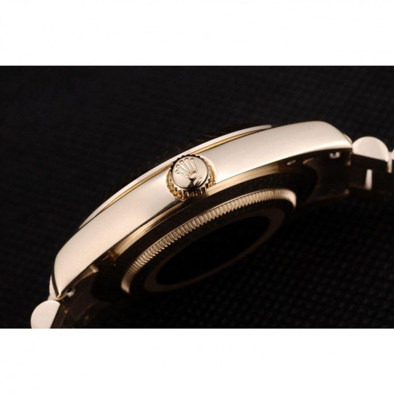 Super Clone Rolex Day-Date Gold Stainless Steel Ribbed Bezel Black Dial 41998 - Afbeelding 9