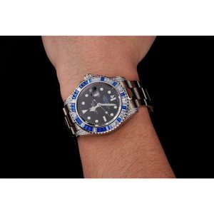 Super Clone Rolex GMT Master II Black Dial Stone Set Bezel Stainless Steel Case And Bracelet 1453747 - Image 10