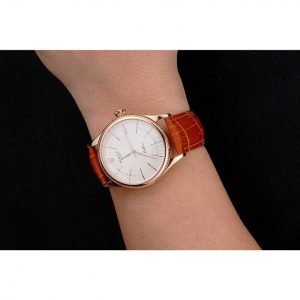 Super Clone Rolex Cellini White Dial Rose Gold Case Brown Leather Strap - Image 10