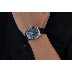 Super Clone Rolex Cellini Time Silver Case Black Dial Black Leather Bracelet  622654 - Imagen 9