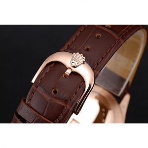 Rolex Cellini White Rose Dial Gold Case Brown Leather Bracelet 622725 - Image 6
