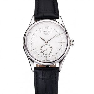 Super Clone Rolex Cellini White Dial Stainless Steel Case Black Leather Strap – Image 11