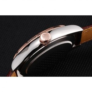 Rolex Cellini Gold Dial And Bezel Stainless Steel Case Brown Leather Strap 622840 - Imagen 7