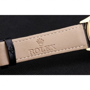 Super Clone Rolex Cellini Black Dial Roman Numerals Gold Case Black Leather Strap - Image 7