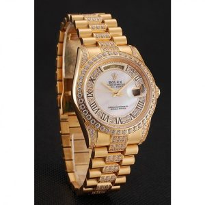 Super Clone Rolex Day-Date Diamond Pave White Dial Gold Diamond Bracelet 1453958 - Image 2
