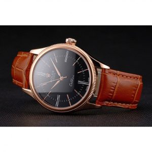 Super Clone Rolex Cellini Black Dial Roman Numerals Rose Gold Case Light Brown Leather Strap – Bild 5