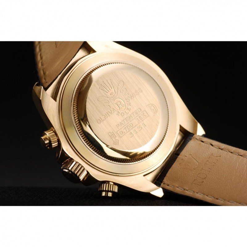 Super Clone Rolex Daytona Gold Case Blue Dial Black Leather Strap - Imagen 10