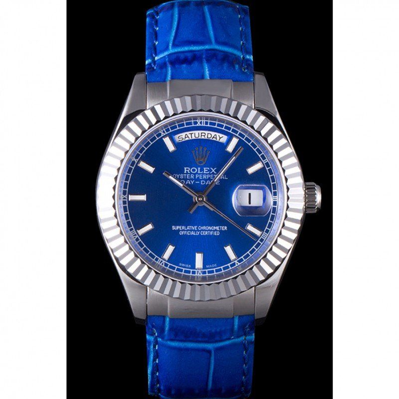 Super Clone Rolex Day-Date Oyster Collection Blue Leather Band 621490 - Image 2