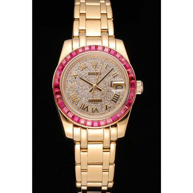 Rolex Datejust Diamond Dial Pink Jewels Bezel Gold Case And Bracelet 622835 – Image 2