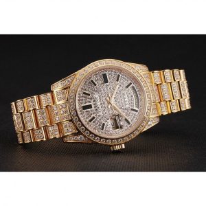 Super Clone Rolex Day-Date Yellow Gold Full Diamond Pave - Image 5