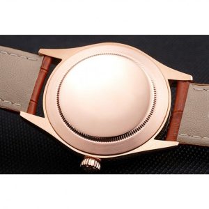 Super Clone Rolex Cellini Date White Dial Rose Gold Case Brown Leather Strap - Image 8
