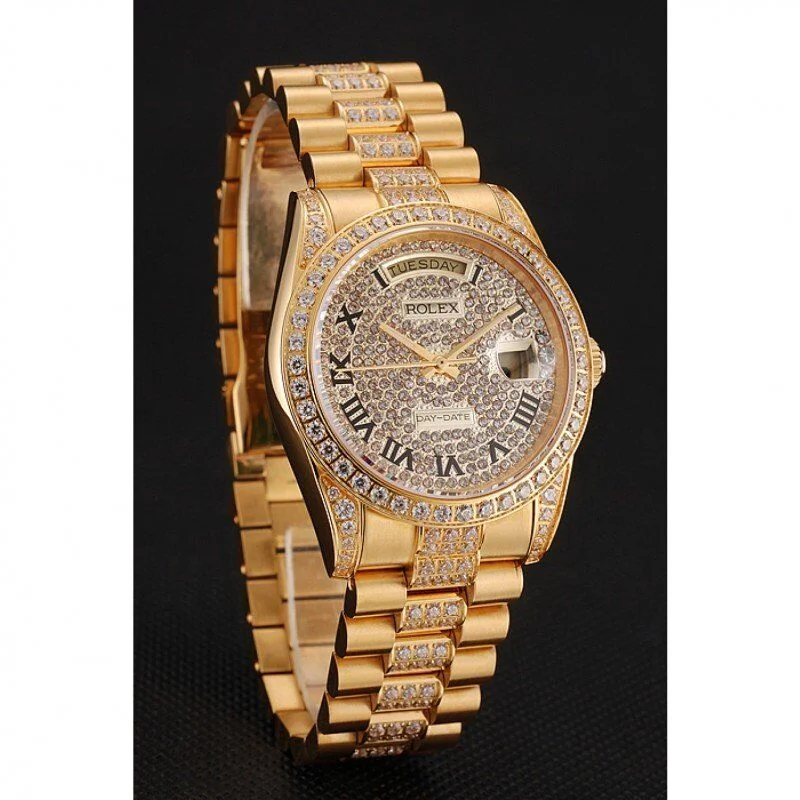 Super Clone Rolex Day-Date Diamond Pave Dial Gold Diamond Bracelet 1453956 - Afbeelding 2