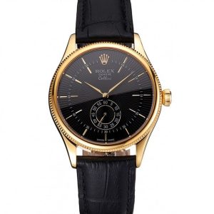 Super Clone Rolex Cellini Black Dial Gold Case Black Leather Strap - Image 11