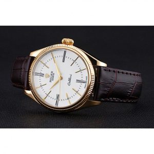 Rolex Cellini White Dial Gold Case Brown Leather Strap 622833 – Bild 4