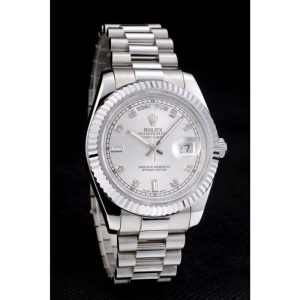 Super Clone Rolex DayDate Stainless Steel Ribbed Bezel Silver Dial 41995 - Image 3