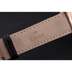Super Clone Rolex Cellini Time Rose Gold Case Black Dial Black Leather Bracelet  622656 - Afbeelding 7