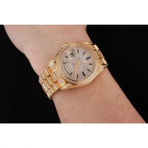 Super Clone Rolex Day-Date Yellow Gold Full Diamond Pave - Image 10