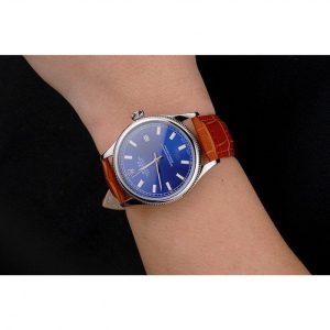 Super Clone Rolex Datejust Blue Dial Stainless Steel Case Light Brown Leather Strap - Image 10