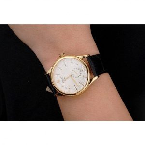 Super Clone Rolex Cellini White Dial Gold Case Black Leather Strap - Image 10