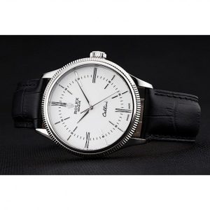Super Clone Rolex Cellini Time Silver Case White Dial Black Leather Bracelet 622653 – Image 5