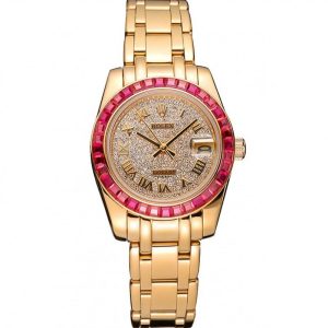 Rolex Datejust Diamond Dial Pink Jewels Bezel Gold Case And Bracelet 622835 – Image 11